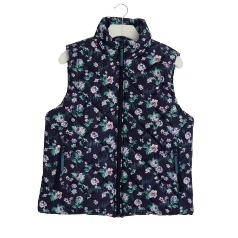 Vera Bradley Puffer Vest Sleeveless Coat Navy Garden‎ Full Zip Fleece Lined 3XL - Picture 2 of 12